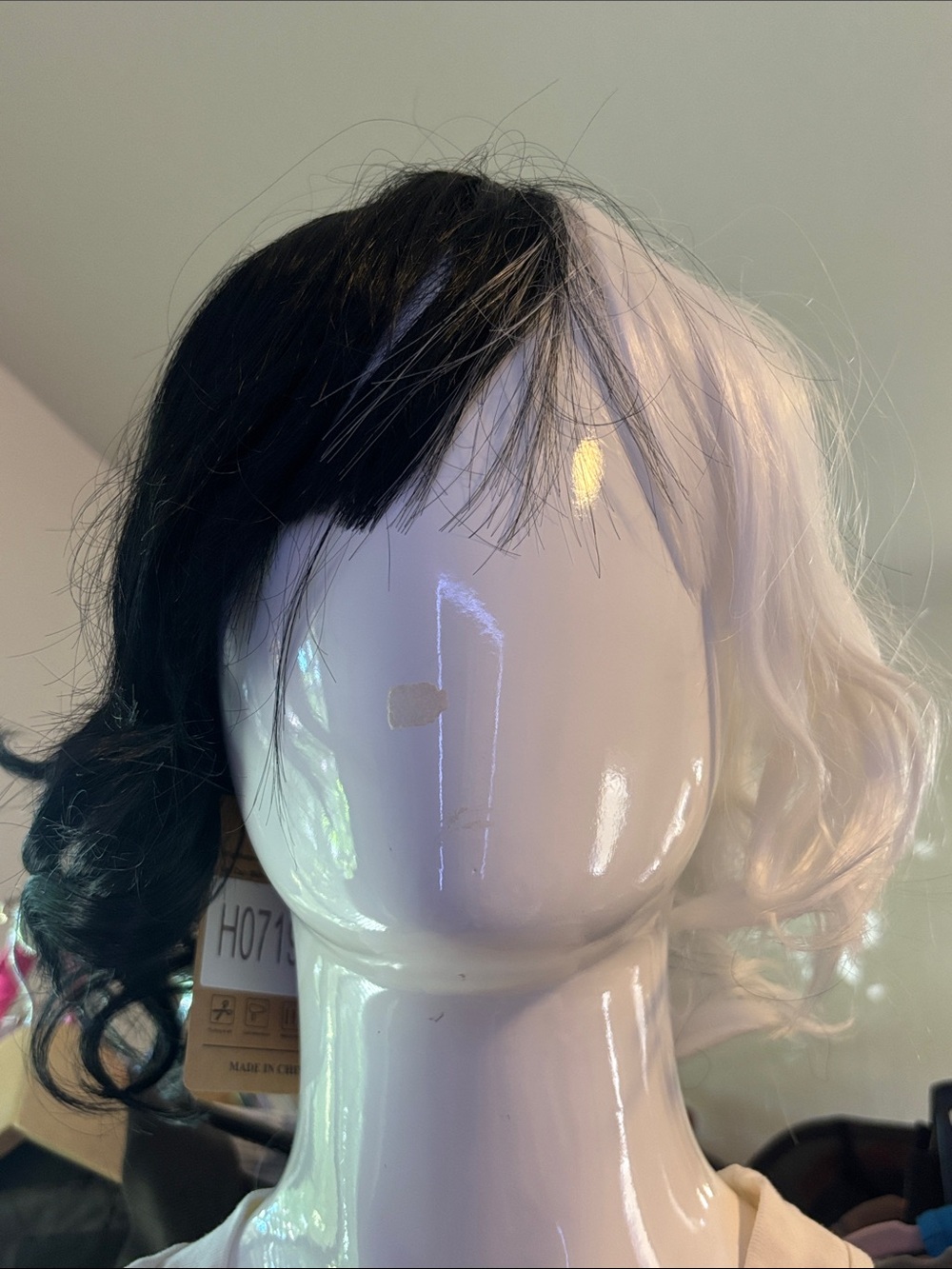 Black and White Two-Tone Women's Short Curly Wig